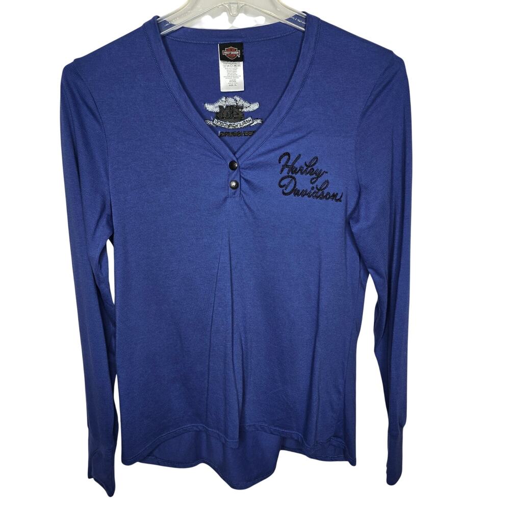 Harley Davidson Z&M Greensburg PA Periwinkle Blue Long Sleeve Henley Top Size XL